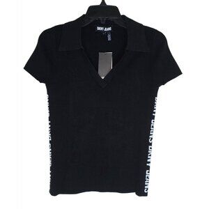 DKNY Women's Rib Knit V-Neck Sweater in Black Size Medium